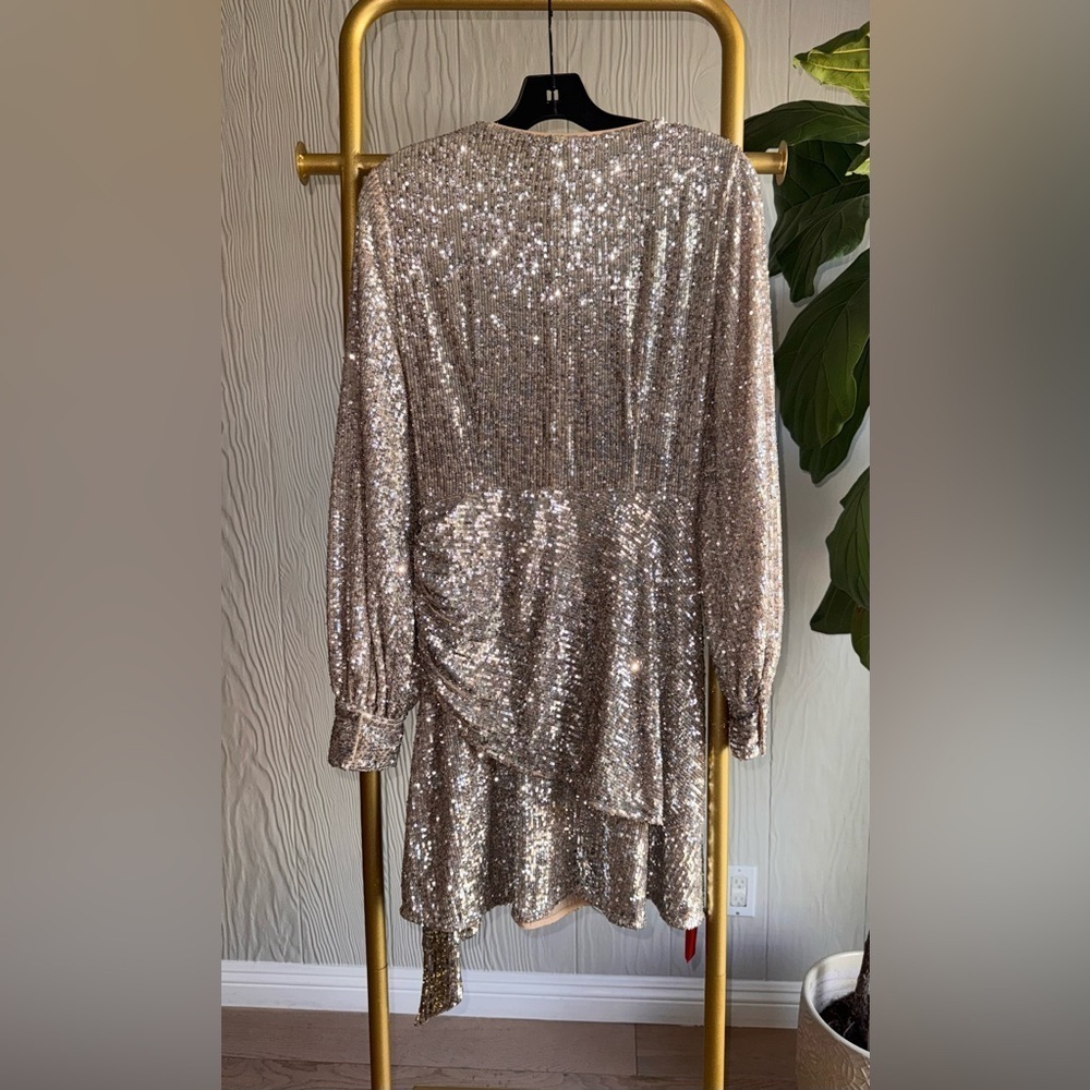 New SACHIN + BABI Delaney Sequinned Mini Dres Sz: 6 Silver Long sleeve - Picture 7 of 15